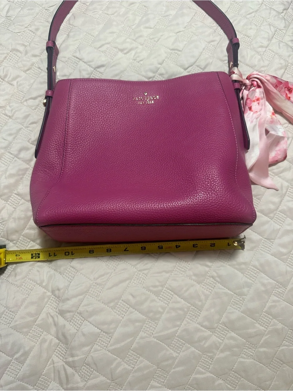 kate spade pebbled leather shoulder bag with floral scarf